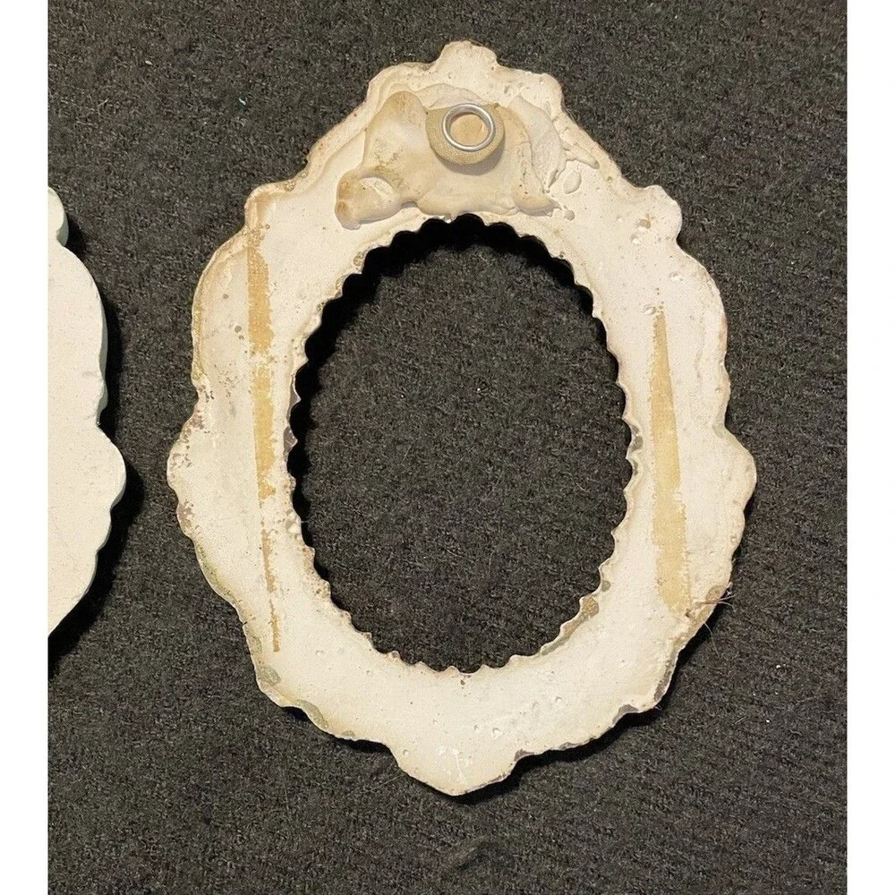Two Small Vintage Plaster of Pairs Mint Green and Gold Frames 6.5x5”
